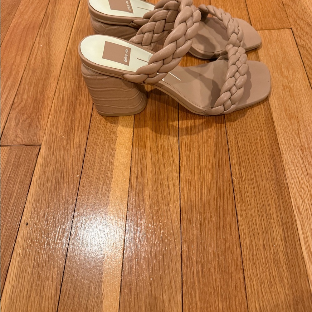 Braided Tan Block Heel Sandals